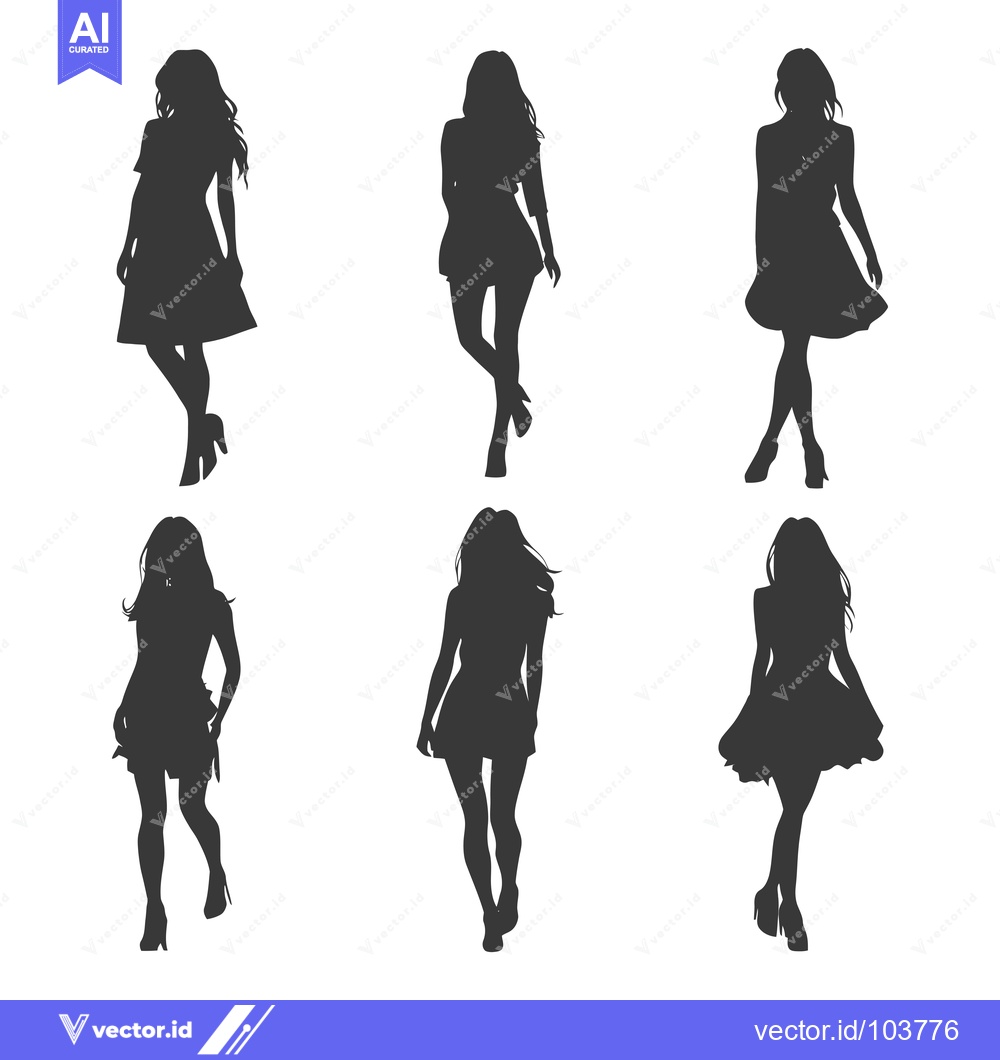 Premium Vector dari Six Silhouettes of Women in Dresses and High Heels