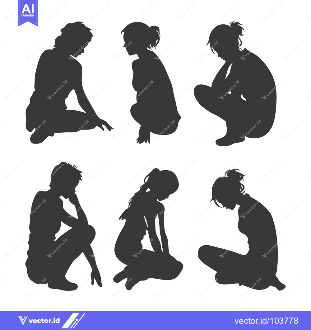 Premium Vector of Six Silhouettes of Women Sitting in Different Poses