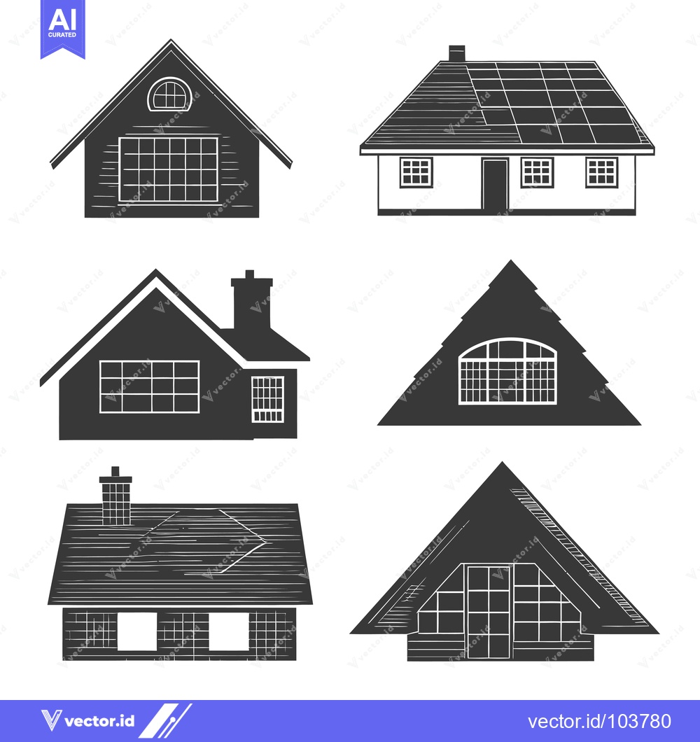 Premium Vector dari Six Simple Hand-Drawn Black and White House Silhouettes