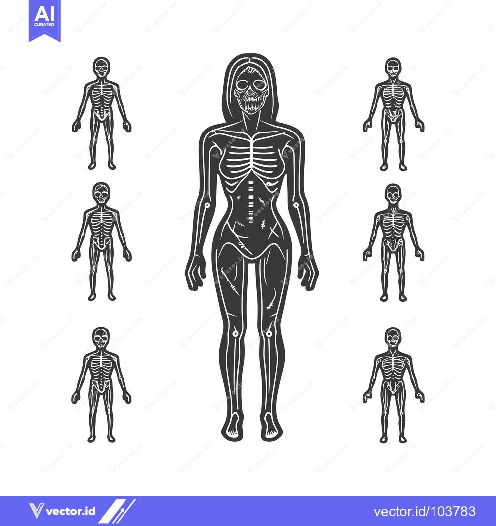 Premium Vector dari Six Skeletons of Humans Standing in a Row