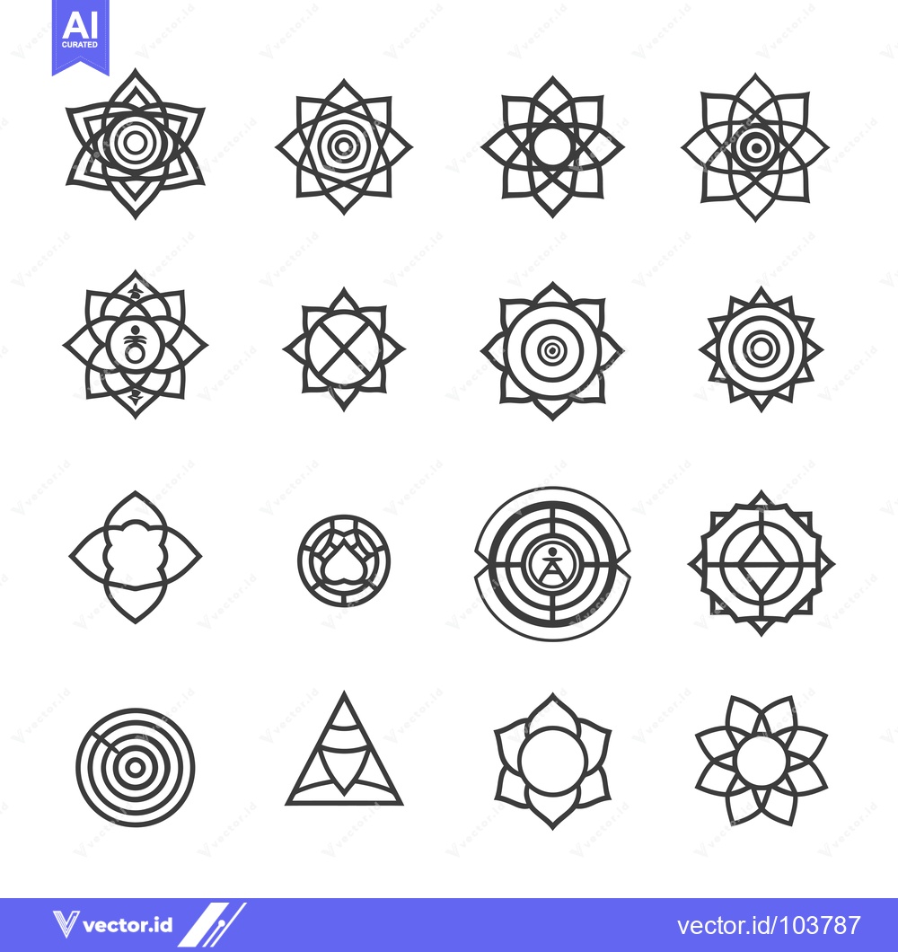 Premium Vector of Sixteen Abstract Geometric Flower Designs with Inner Circles
