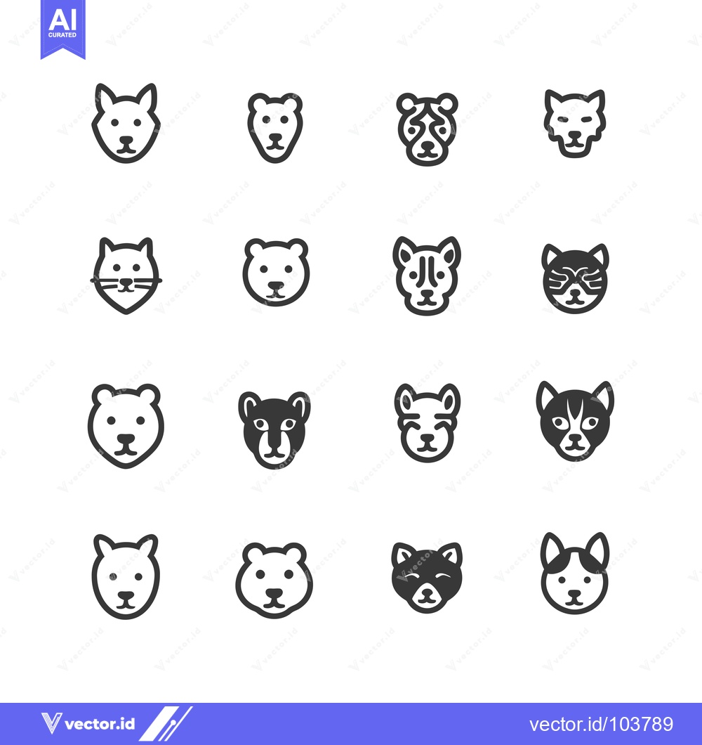 Premium Vector dari Sixteen Black and White Animal Head Icons