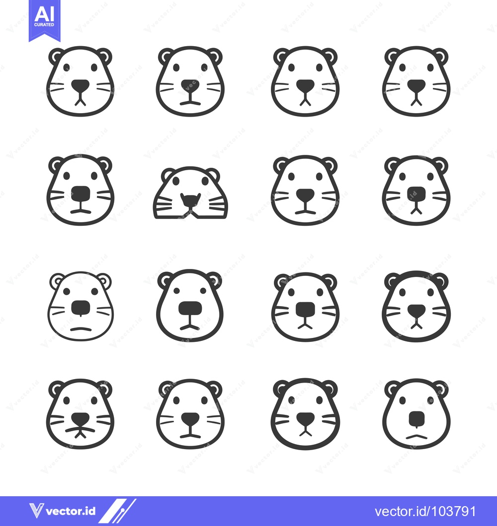 Premium Vector dari Sixteen Black and White Cartoon Otter Faces