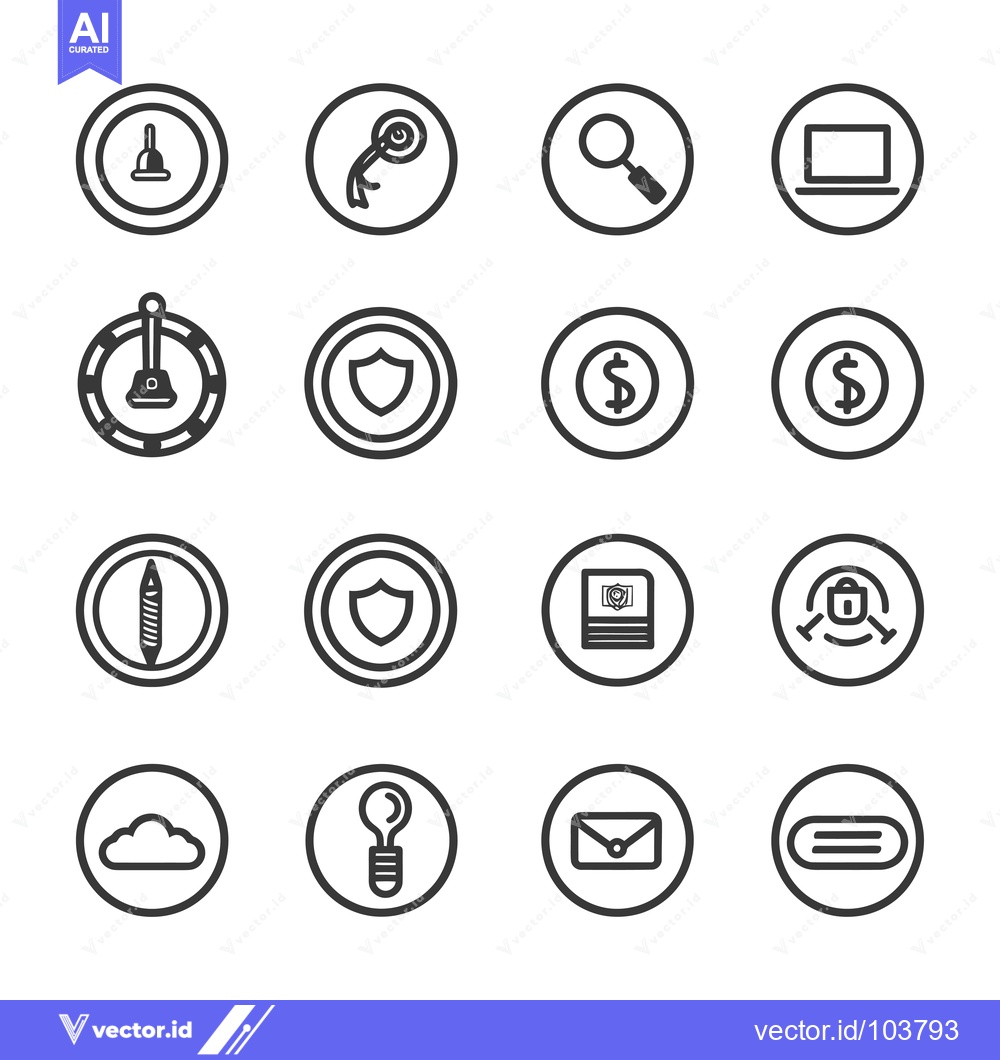 Premium Vector dari Sixteen Black and White Circular Icons with Various Symbols