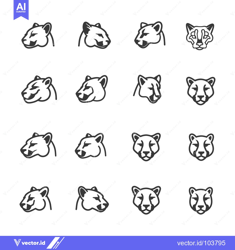 Premium Vector dari Sixteen Black and White Cougar Head Icons in Various Poses
