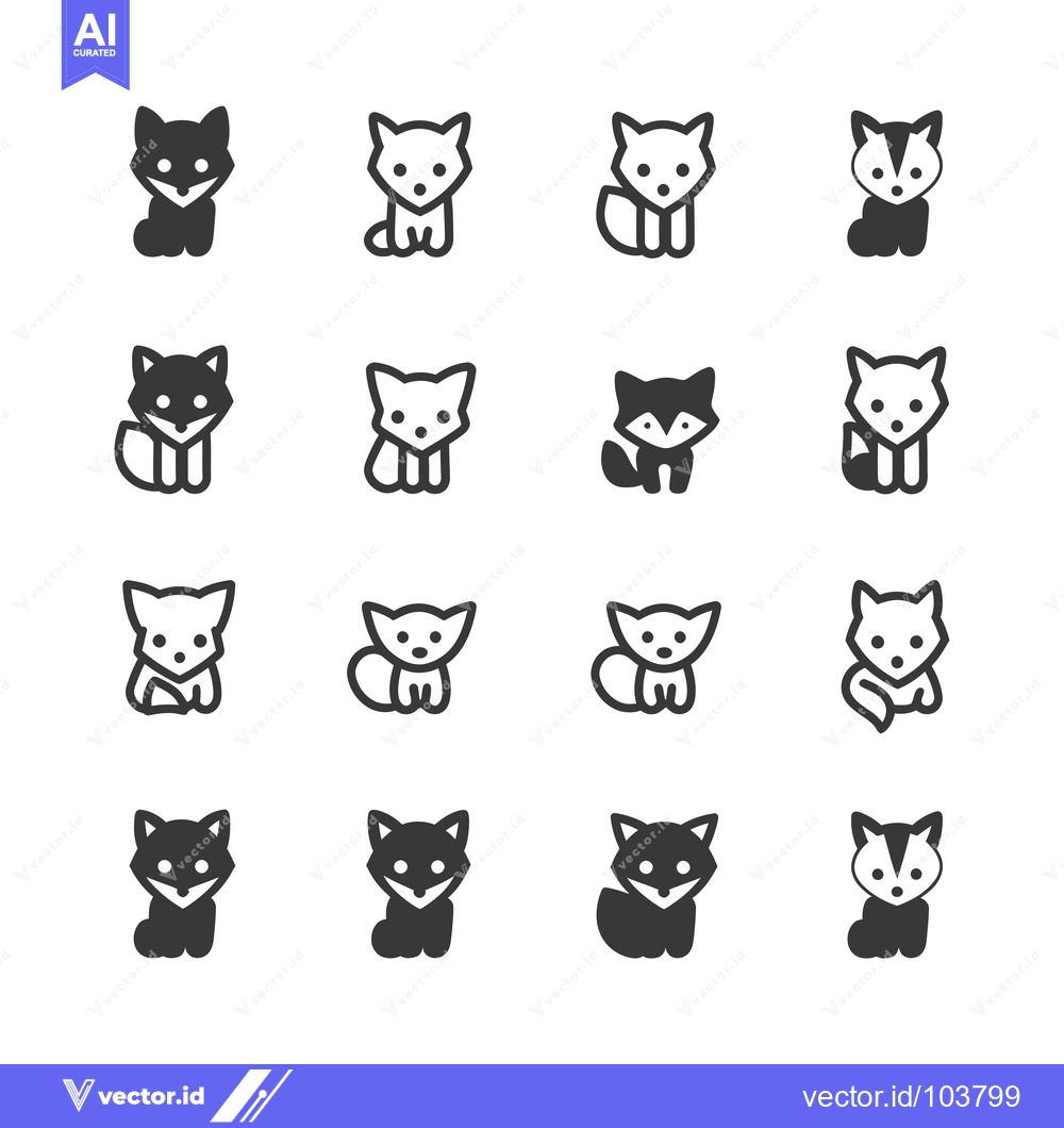Premium Vector of Sixteen Black and White Fox Icons in Different Styles