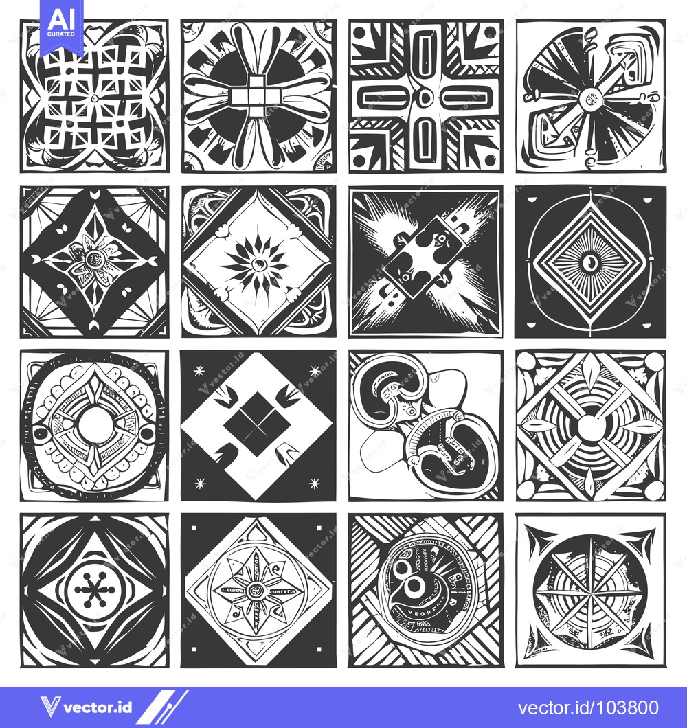 Premium Vector of Sixteen Black and White Geometric Tile Designs