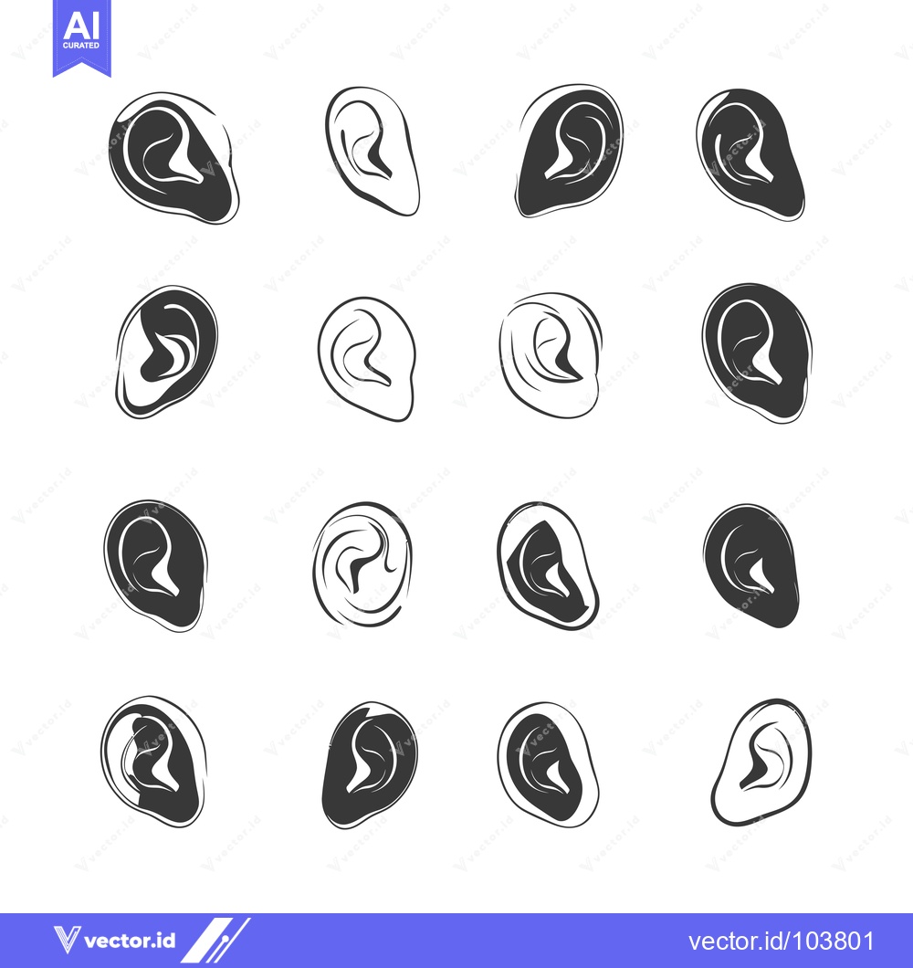 Premium Vector of Sixteen Black and White Hand-Drawn Ear Illustrations