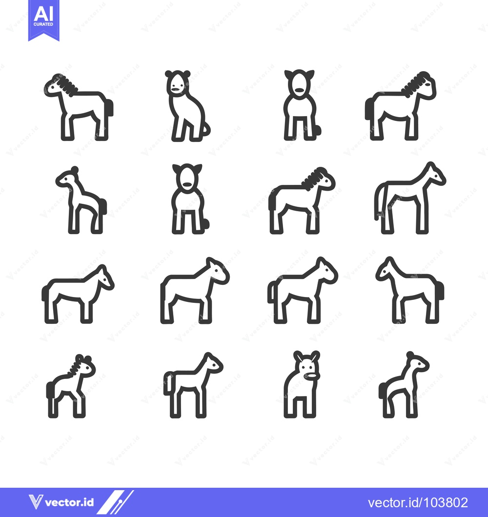 Premium Vector of Sixteen Black and White Horse and Pony Line Icons
