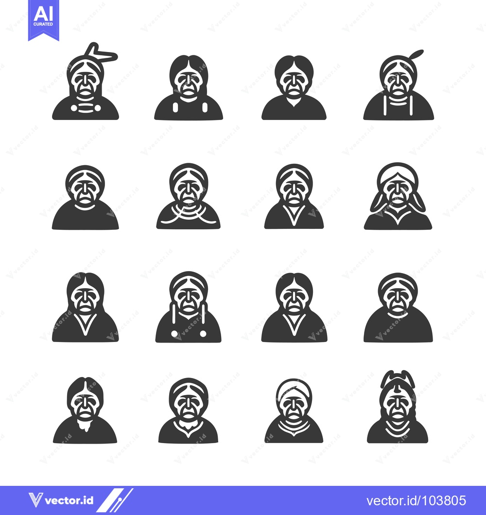 Premium Vector dari Sixteen Black and White Illustrations of Native American Elders