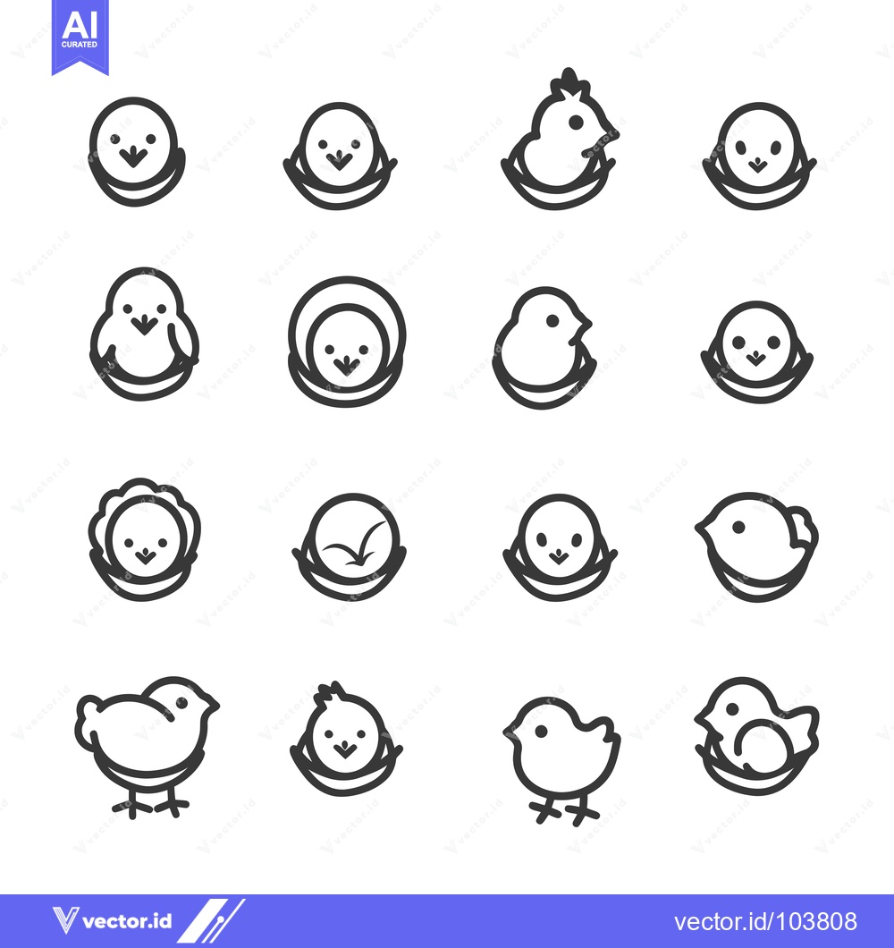 Premium Vector of Sixteen Black and White Line Drawings of Chicks in Various Stages of G