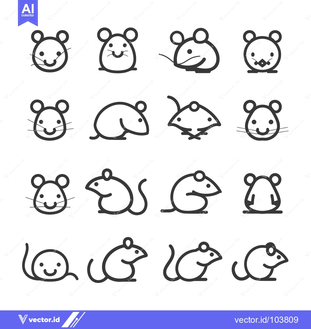Premium Vector of Sixteen Black and White Line Drawings of Cute Mice in Various Poses