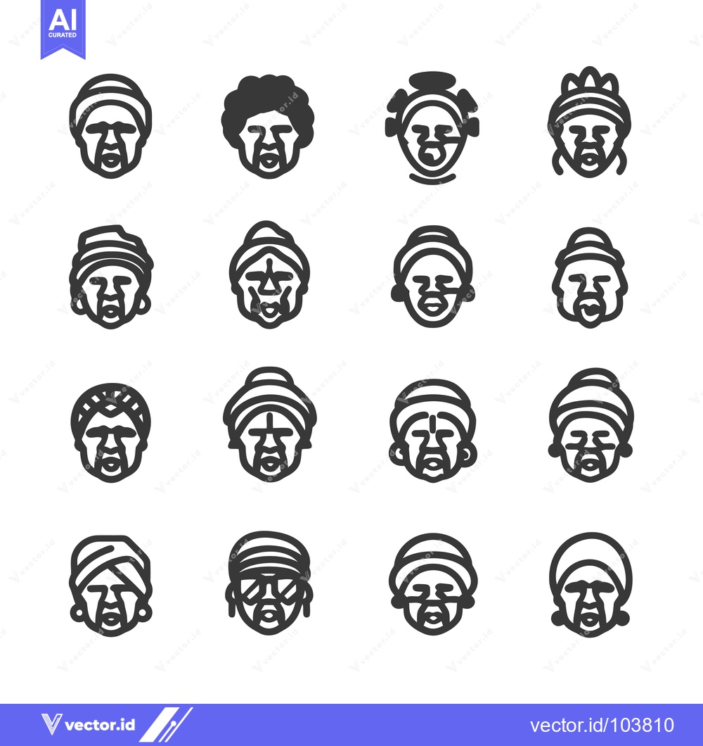 Premium Vector dari Sixteen Black and White Line Drawings of Female Faces with Different H
