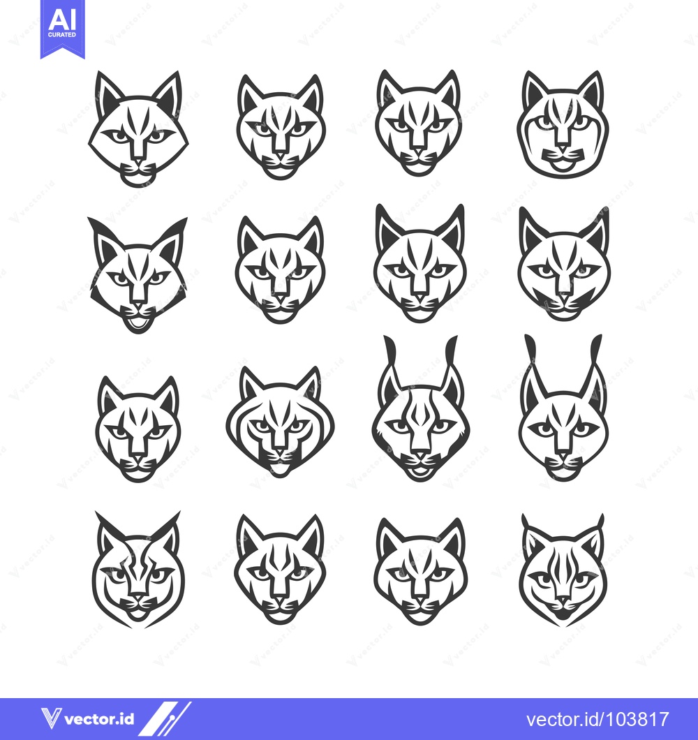 Premium Vector dari Sixteen Black and White Lynx Heads in a Grid Pattern