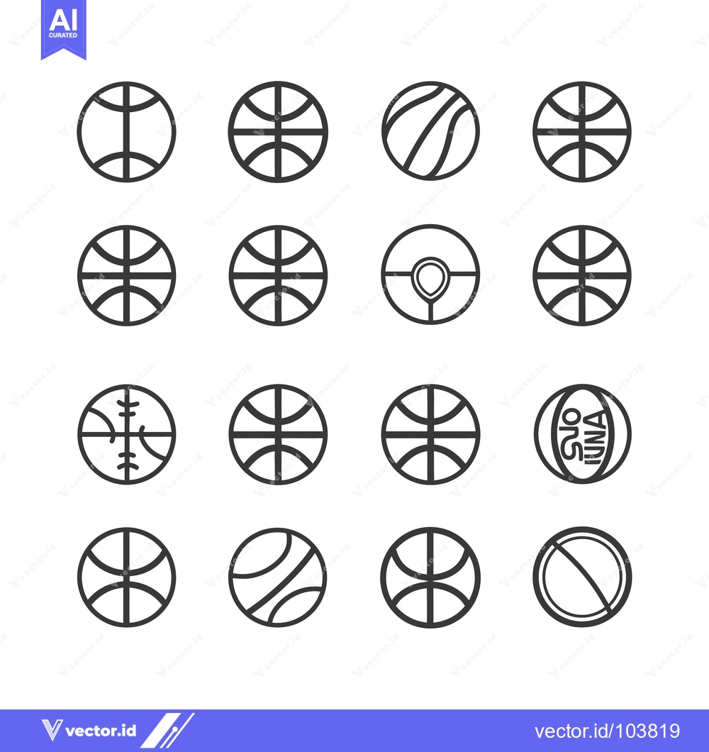 Premium Vector dari Sixteen Black and White Outline Basketball Icons