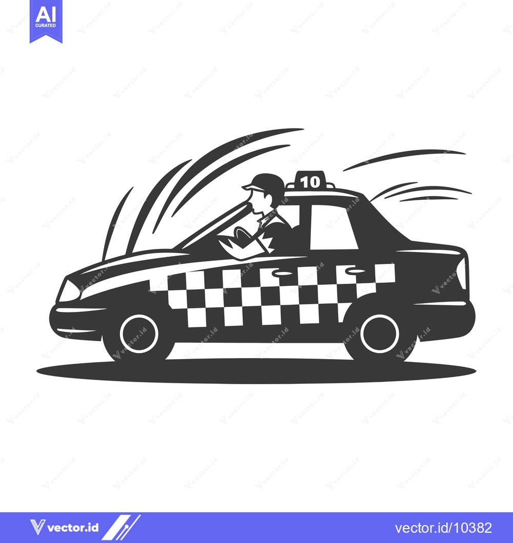 Premium Vector of A Black and White Illustration of a Taxi Driver Behind the Wheel