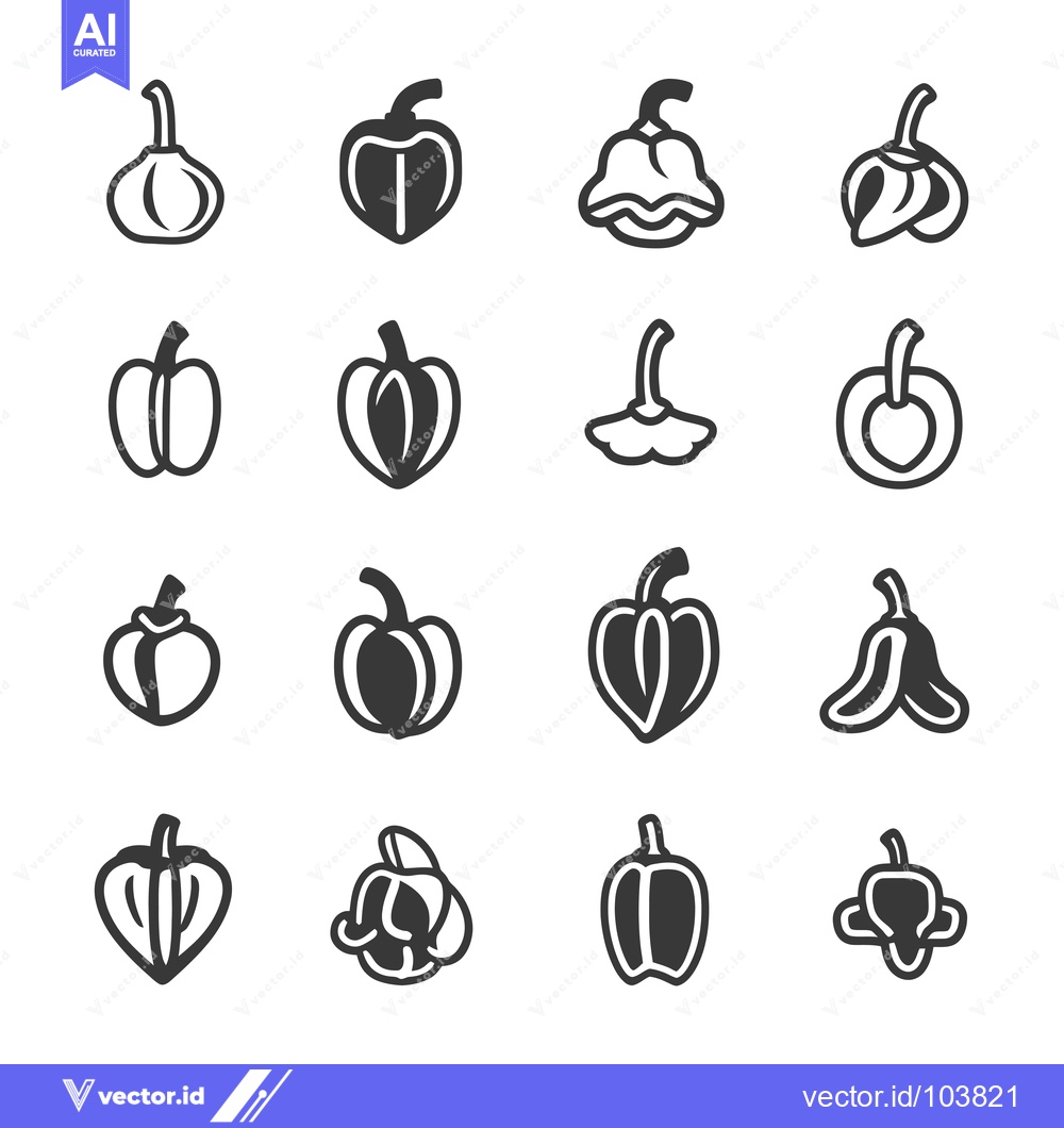 Premium Vector dari Sixteen Black and White Outline Drawings of Different Pepper Shapes
