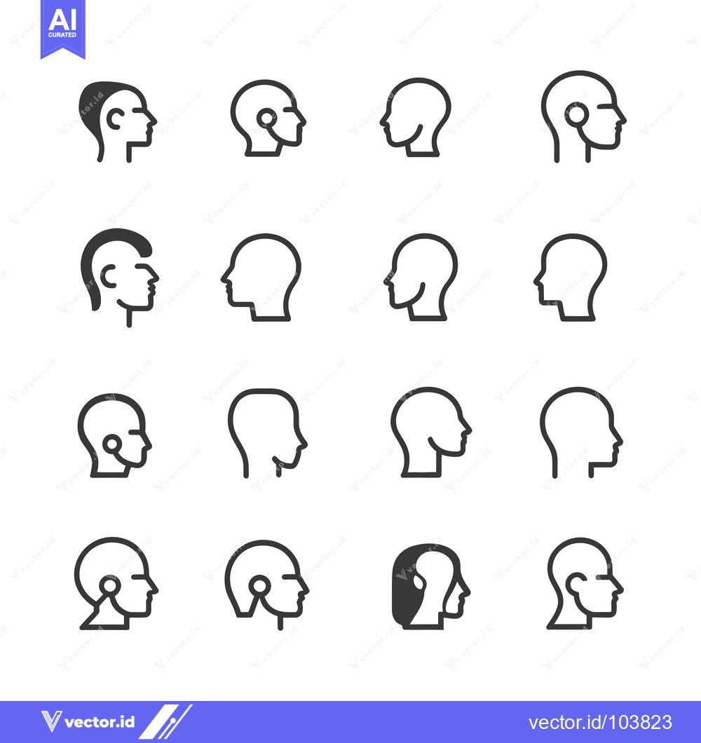 Premium Vector dari Sixteen Black and White Outline Icons of Human Heads in Profile