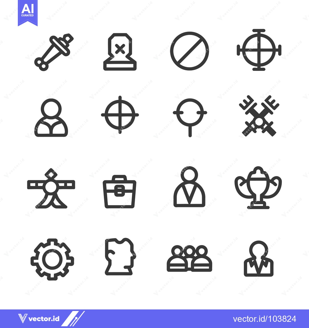 Premium Vector dari Sixteen Black and White Outline Icons of People, Objects, and Symbols