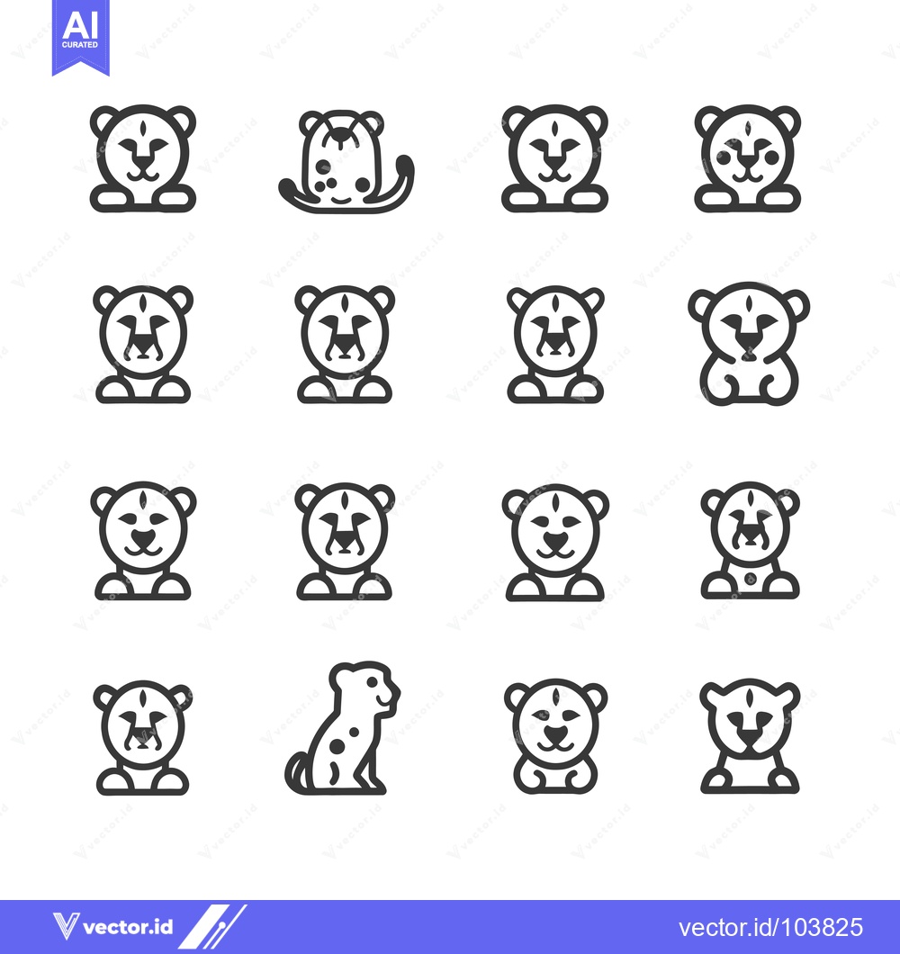 Premium Vector of Sixteen Black and White Outline Illustrations of Cheetahs in Different