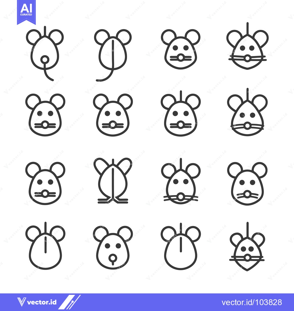 Premium Vector of Sixteen Black and White Outline Mouse Icons
