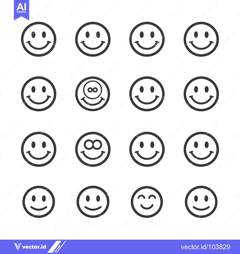 Premium Vector of Sixteen Black and White Outline Smiley Face Icons