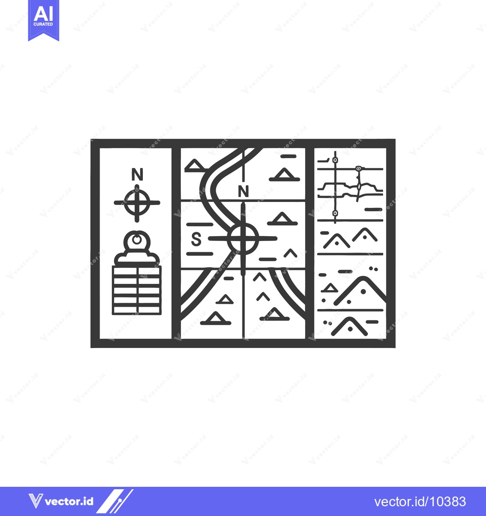 Premium Vector dari A Black and White Illustration of a Topographical Map with a Compass