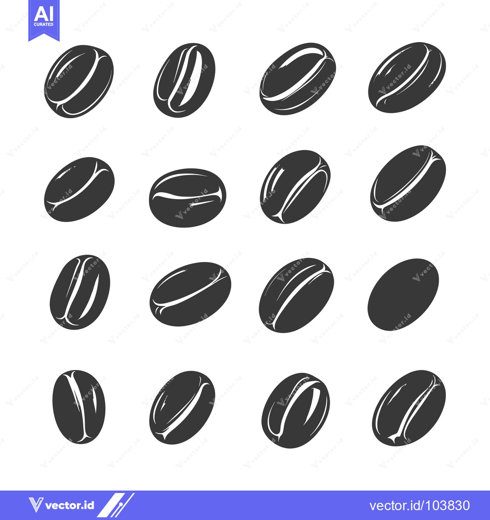 Premium Vector dari Sixteen Black and White Silhouettes of Coffee Beans in Various Orienta