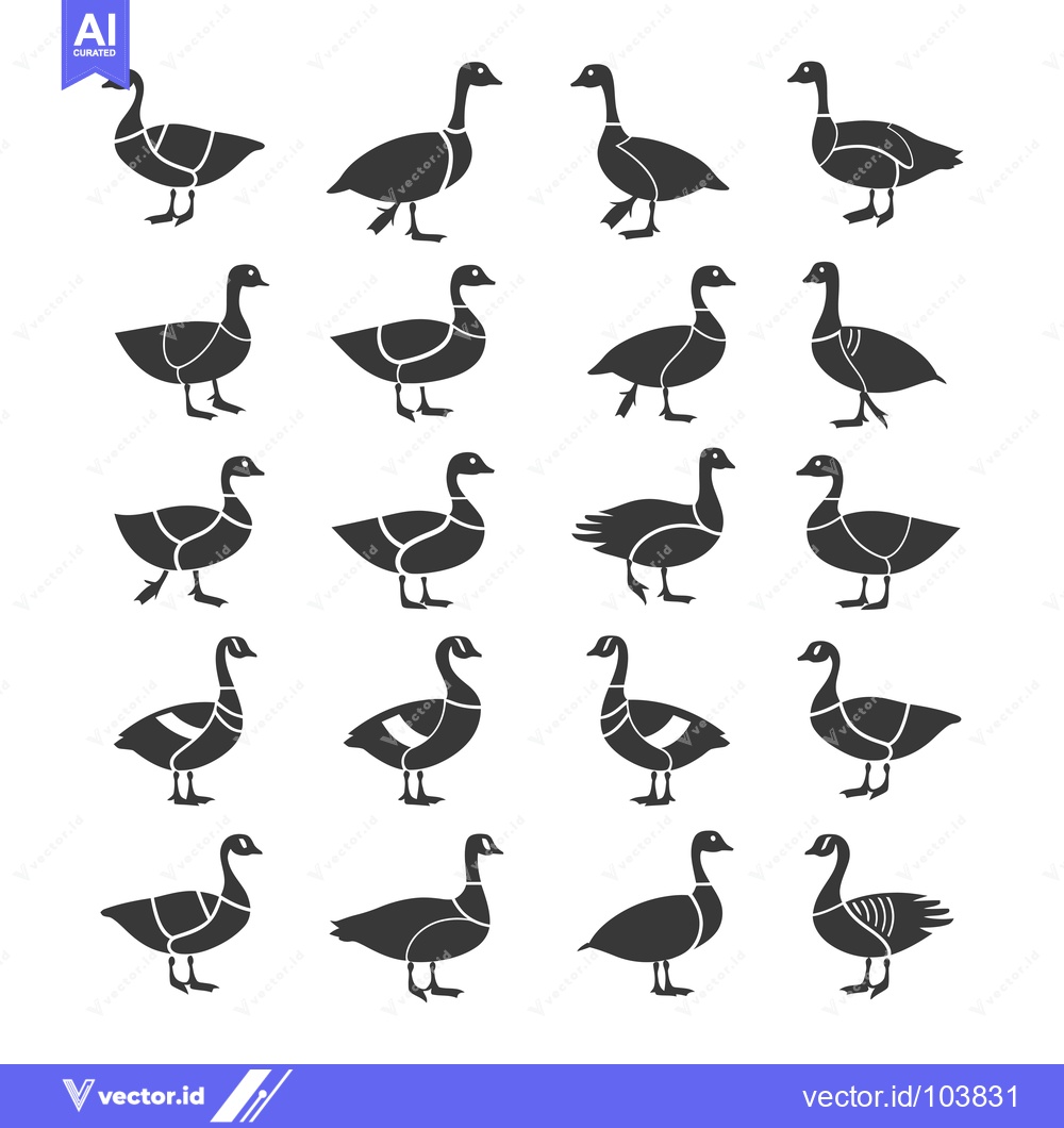 Premium Vector of Sixteen Black and White Silhouettes of Geese in Different Poses