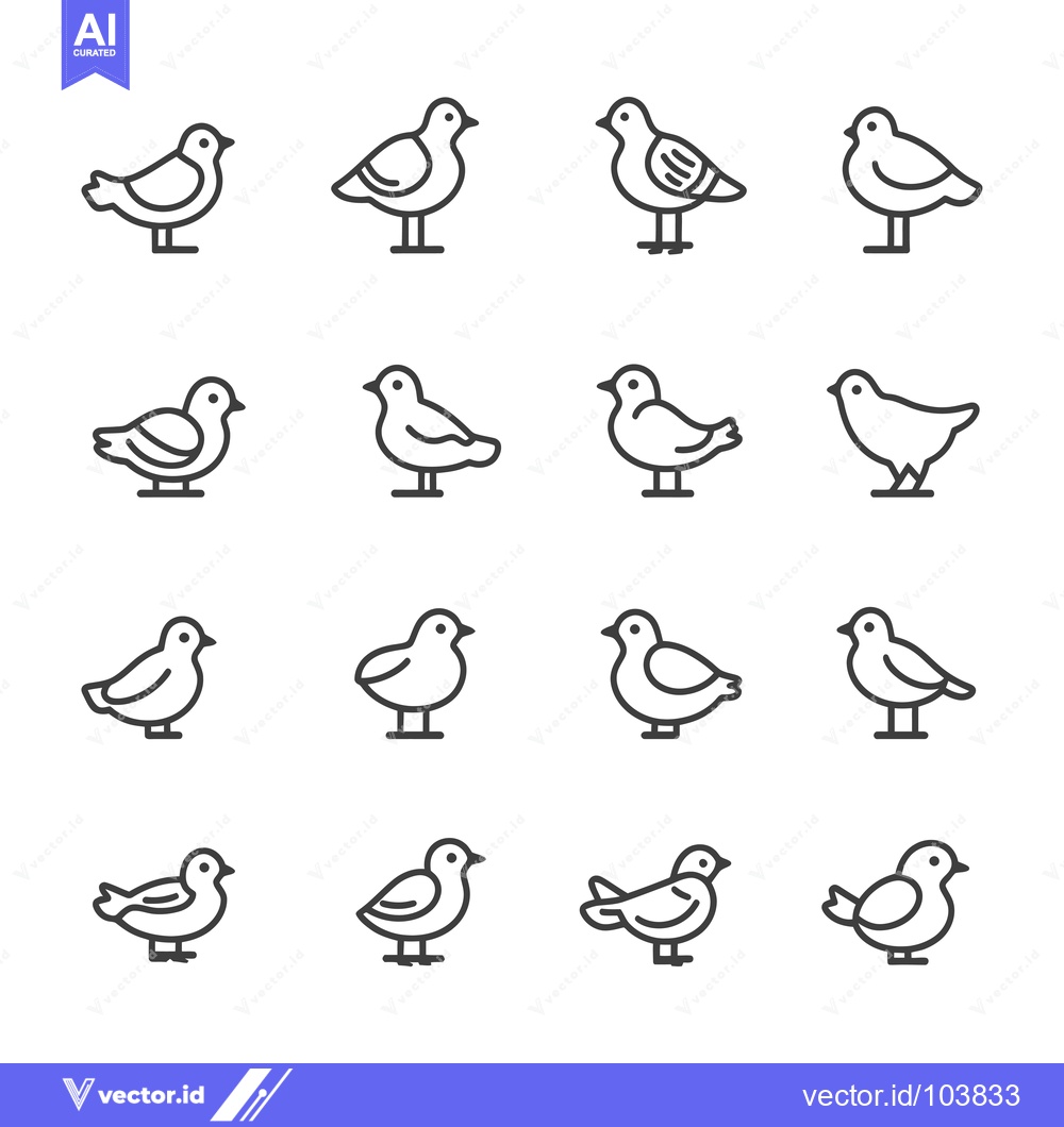 Premium Vector dari Sixteen Black Outline Bird Icons on White Background
