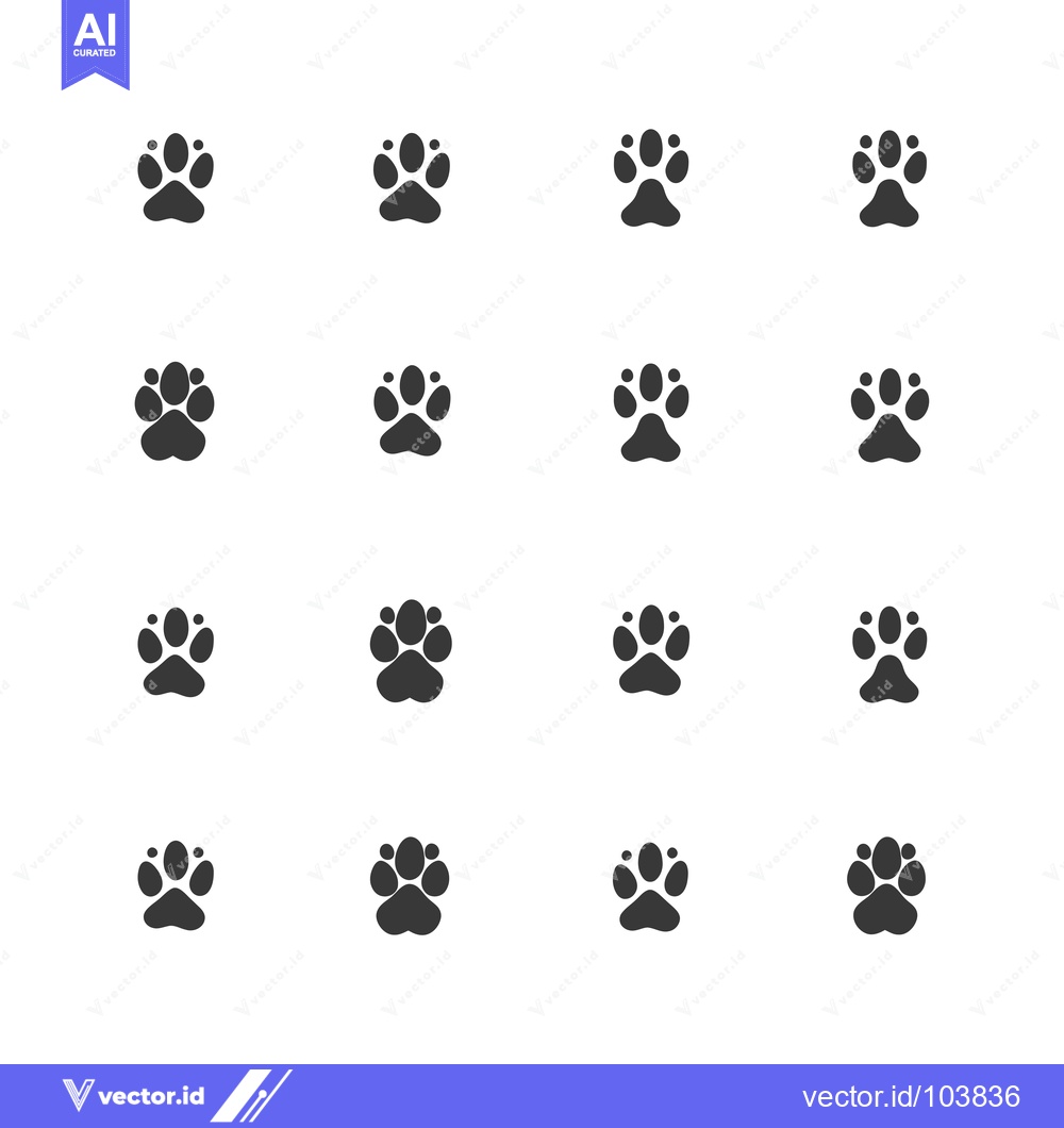 Premium Vector of Sixteen Black Paw Prints Arranged in a Grid on White Background