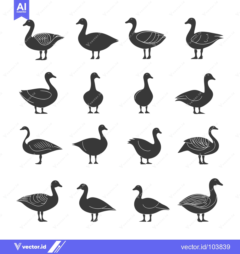 Premium Vector of Sixteen Black Silhouettes of Geese in Various Poses