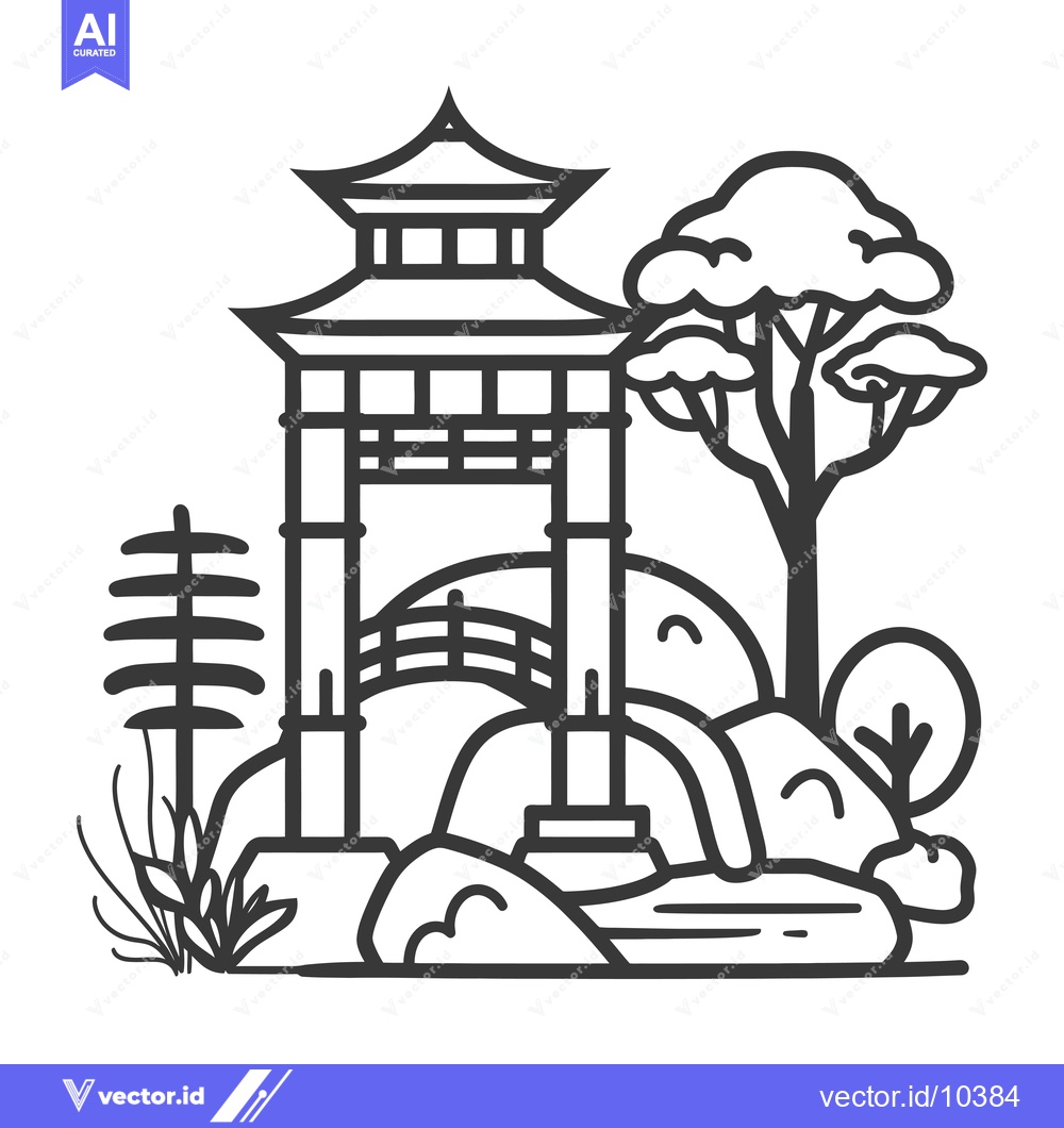 Premium Vector of A Black and White Illustration of a Traditional Chinese Pagoda with a