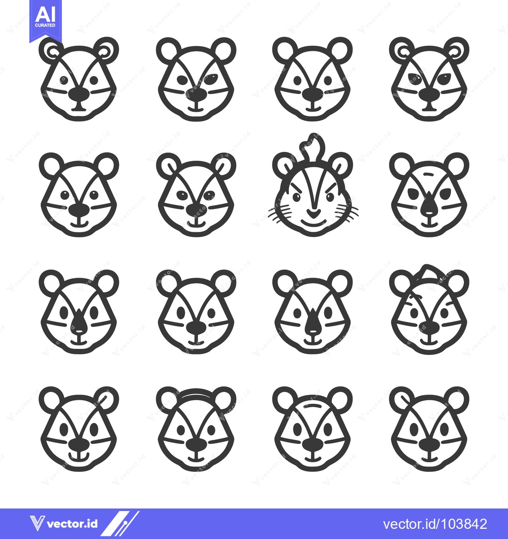 Premium Vector of Sixteen Cartoon Squirrel Faces with Different Expressions