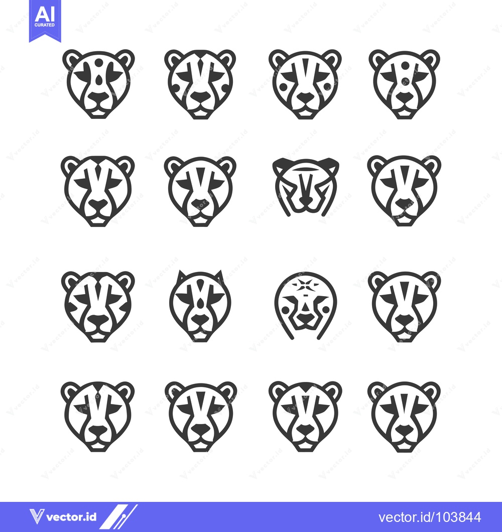 Premium Vector of Sixteen Cheetah Head Icons in Different Styles