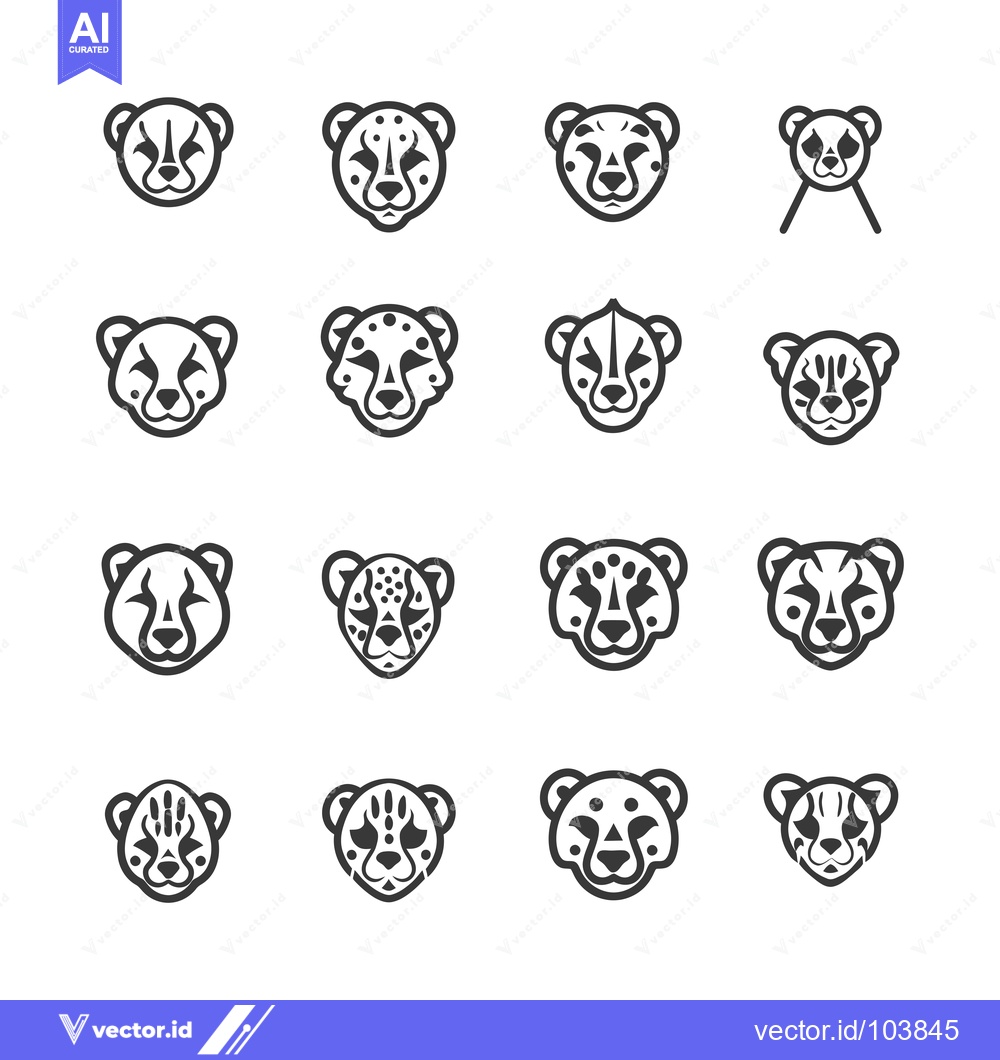 Premium Vector of Sixteen Cheetah Head Icons in Various Styles