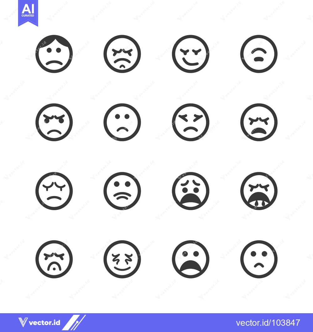 Premium Vector dari Sixteen Circular Emojis Depicting Various Facial Expressions