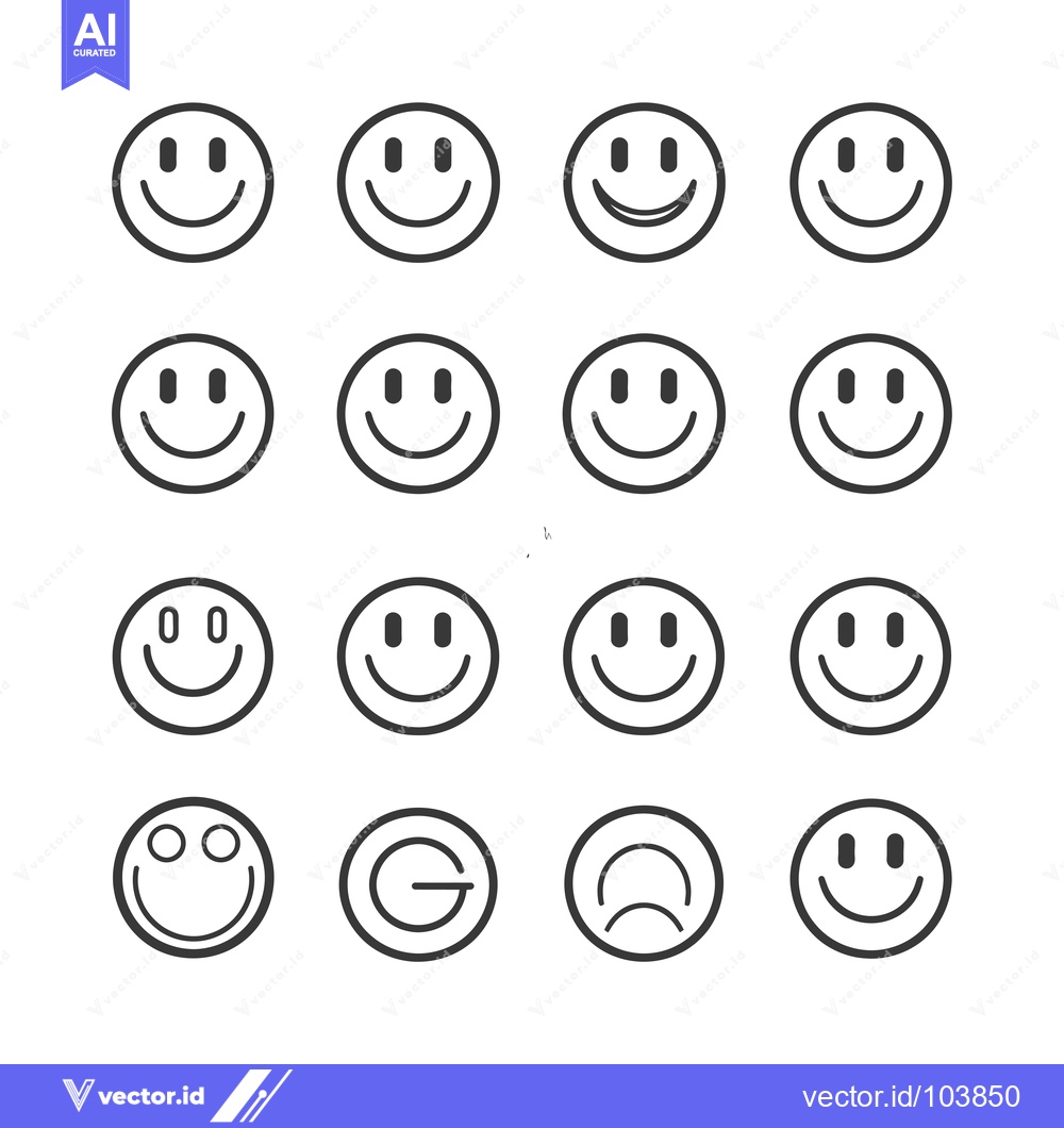 Premium Vector dari Sixteen Circular Smiley Face Variations with Different Eye and Mouth S