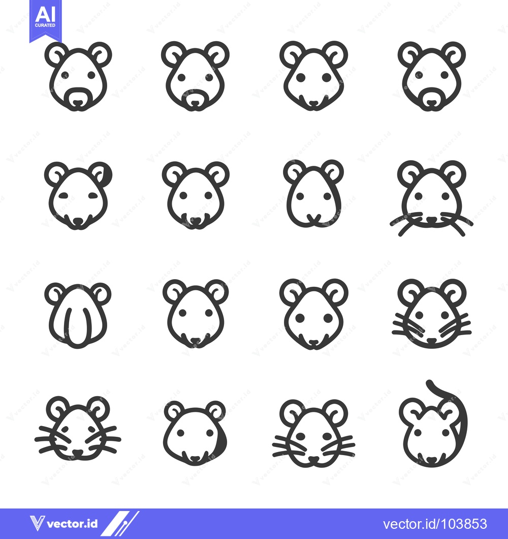 Premium Vector of Sixteen Different Line Art Mouse Head Icons