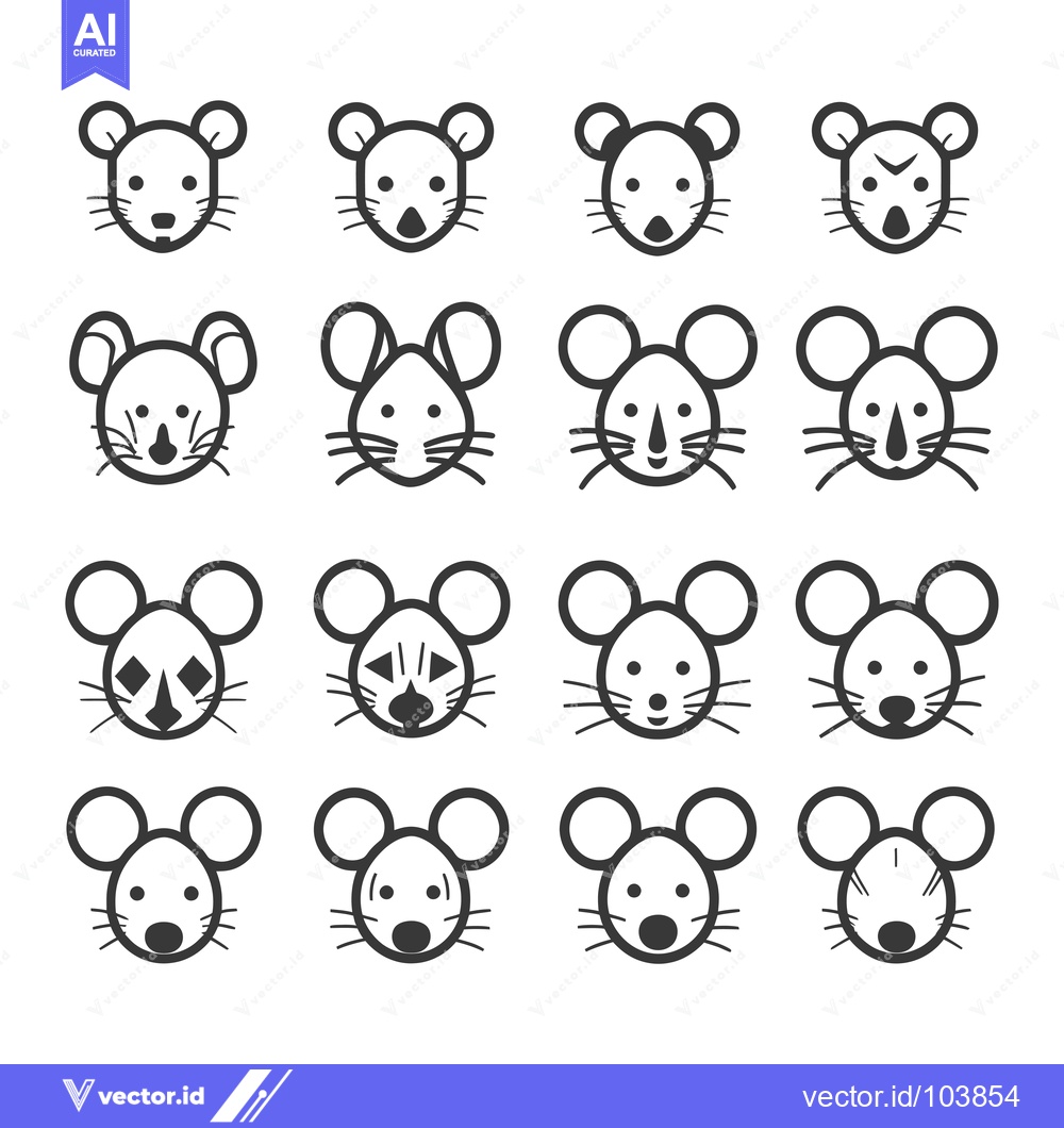 Premium Vector dari Sixteen Different Mouse Faces with Varying Expressions
