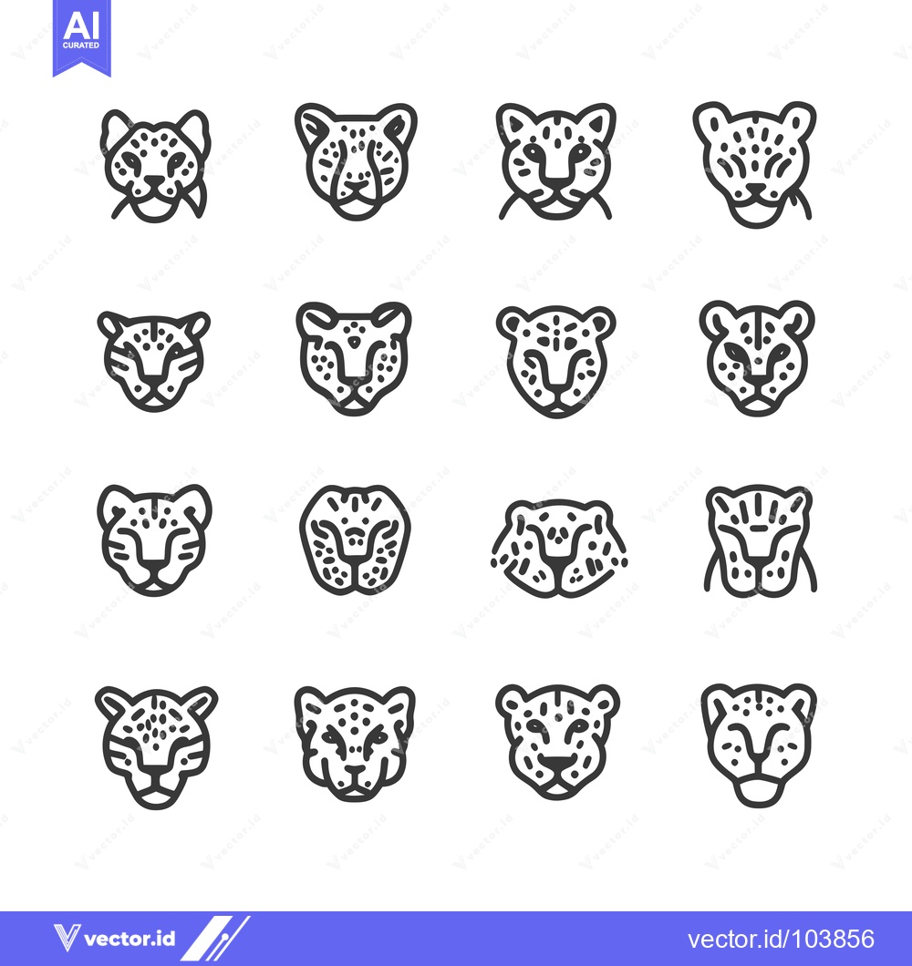 Premium Vector of Sixteen Different Outline Drawings of Cheetah Heads