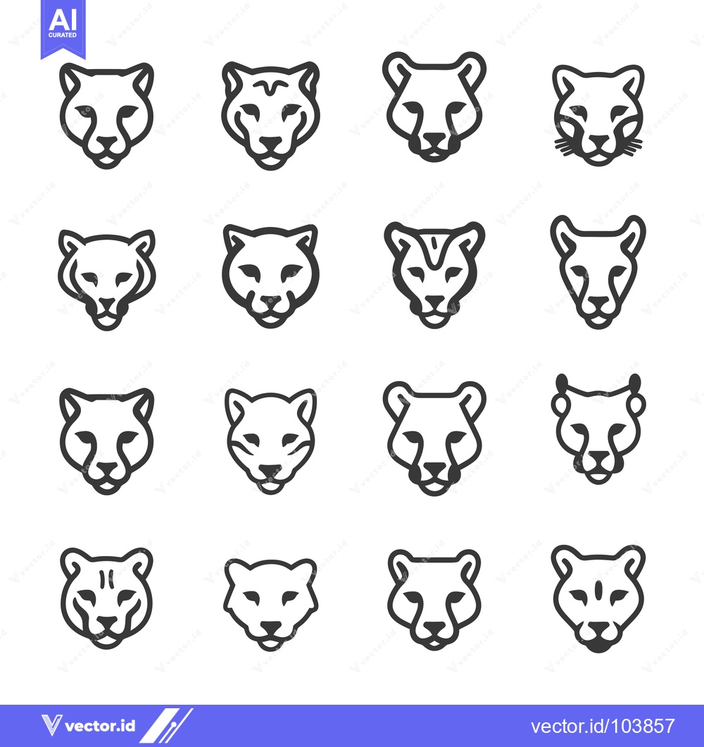 Premium Vector dari Sixteen Different Outline Illustrations of Cougar Heads