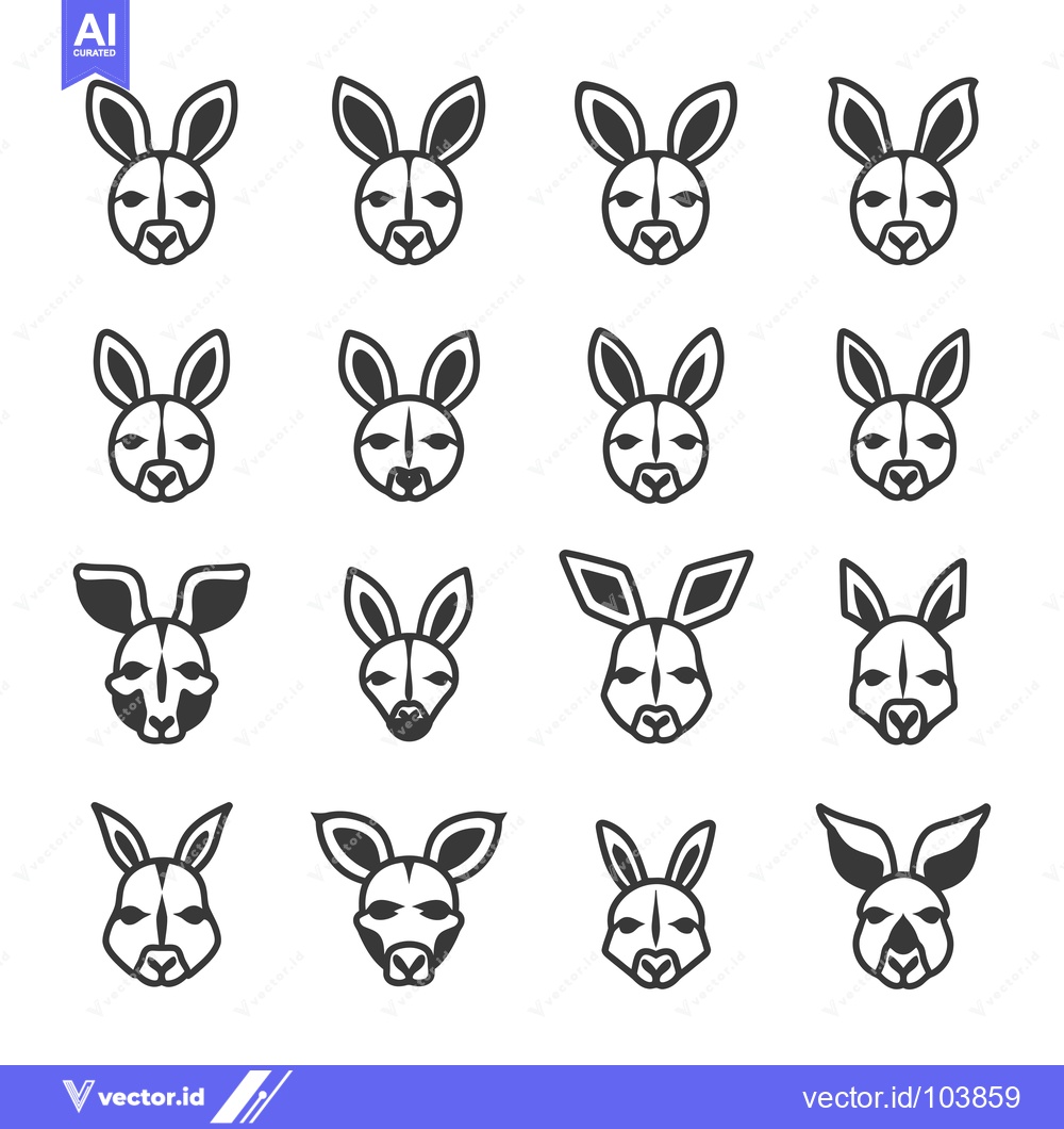 Premium Vector dari Sixteen Different Stylized Kangaroo Heads in Black and White