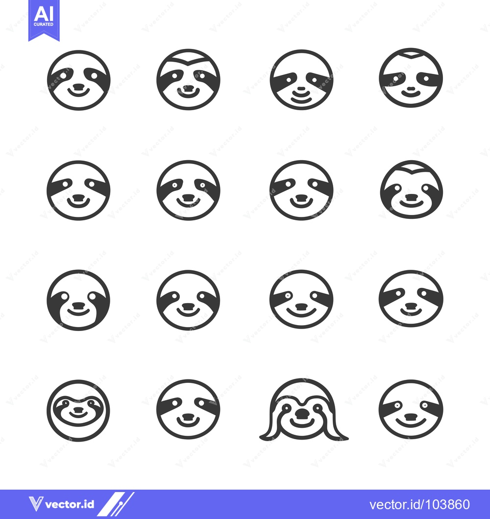 Premium Vector of Sixteen Different Variations of a Cartoon Sloth Face Icon