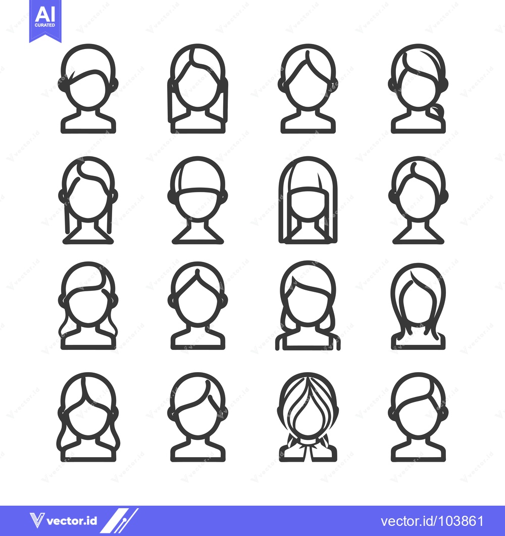 Premium Vector dari Sixteen Female Avatar Icons with Different Hairstyles