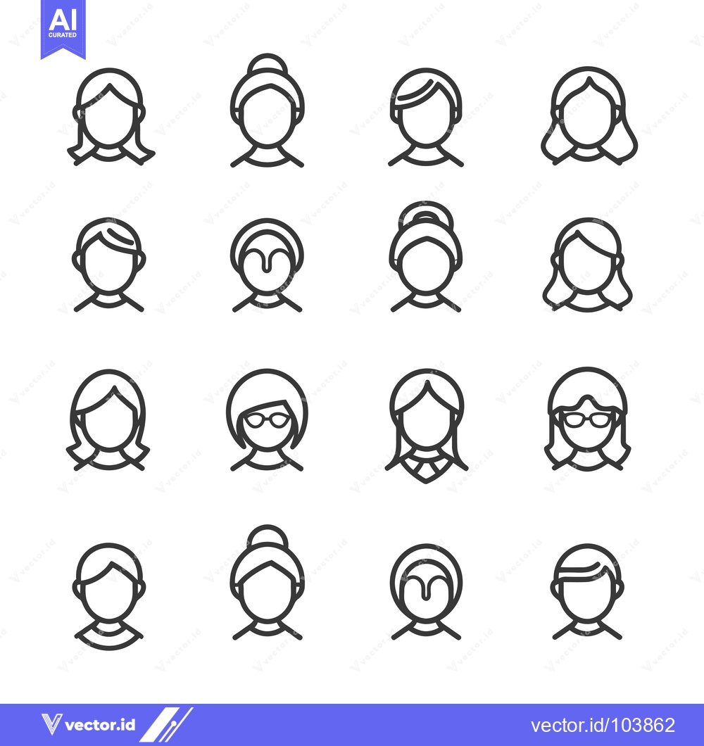 Premium Vector dari Sixteen Female User Profile Icons with Different Hairstyles