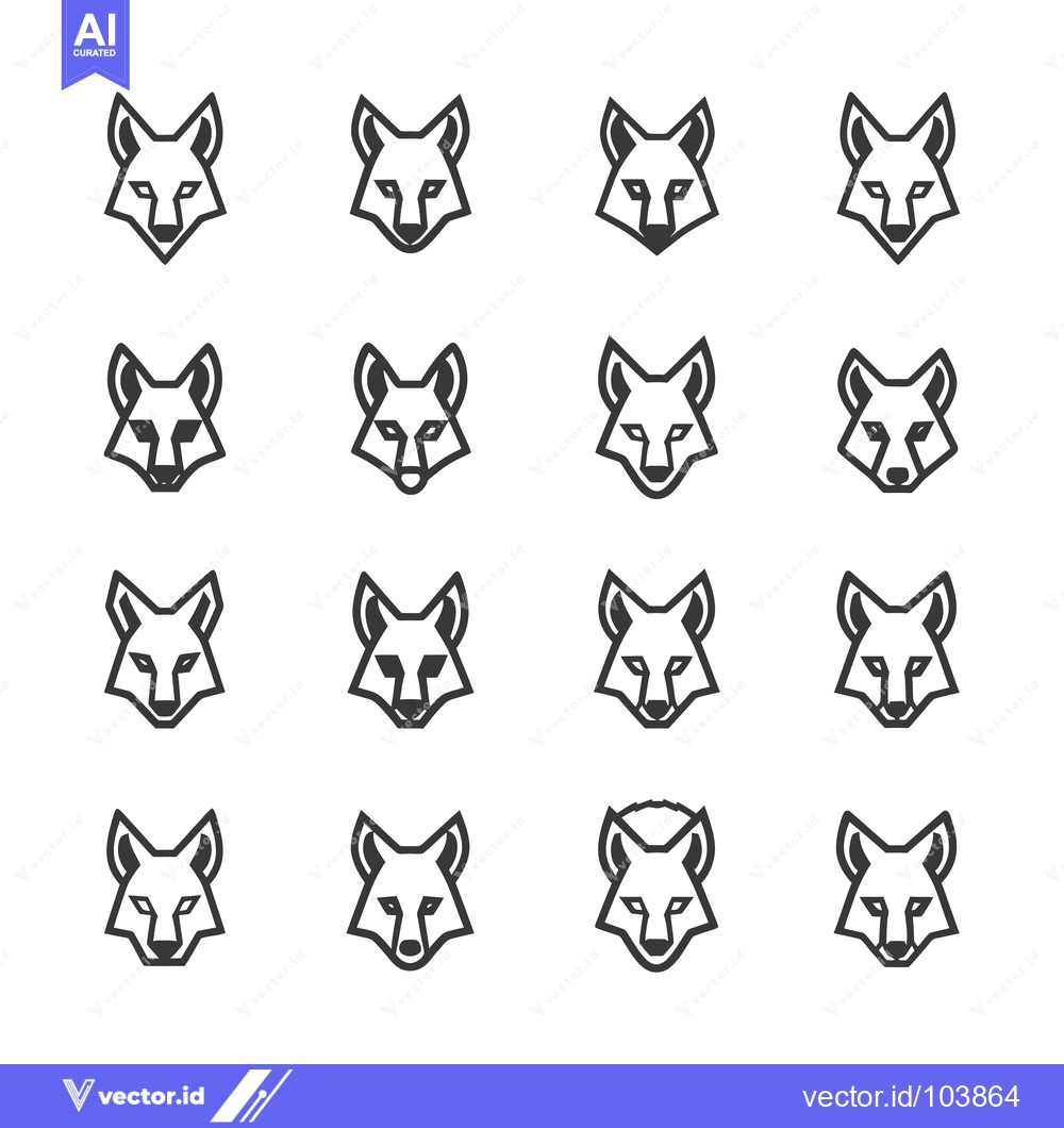 Premium Vector dari Sixteen Geometric Line Drawings of a Wolf's Head