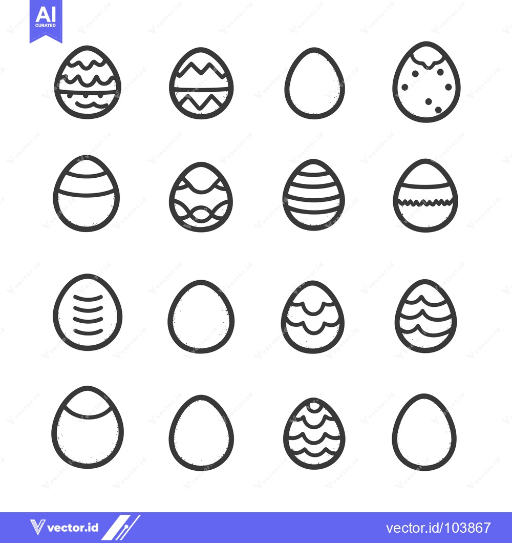 Premium Vector of Sixteen Hand-Drawn Easter Egg Icons with Various Patterns