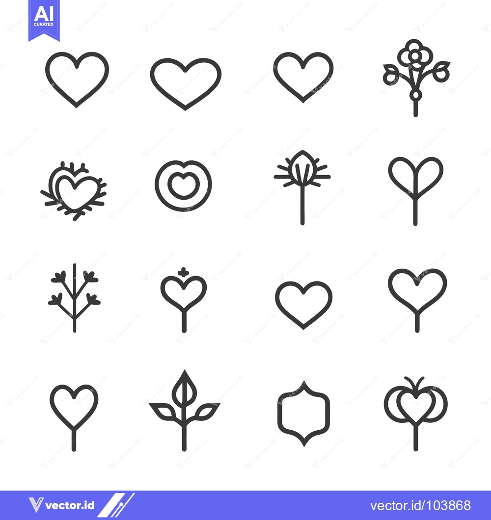 Premium Vector of Sixteen Heart and Flower Line Art Icons