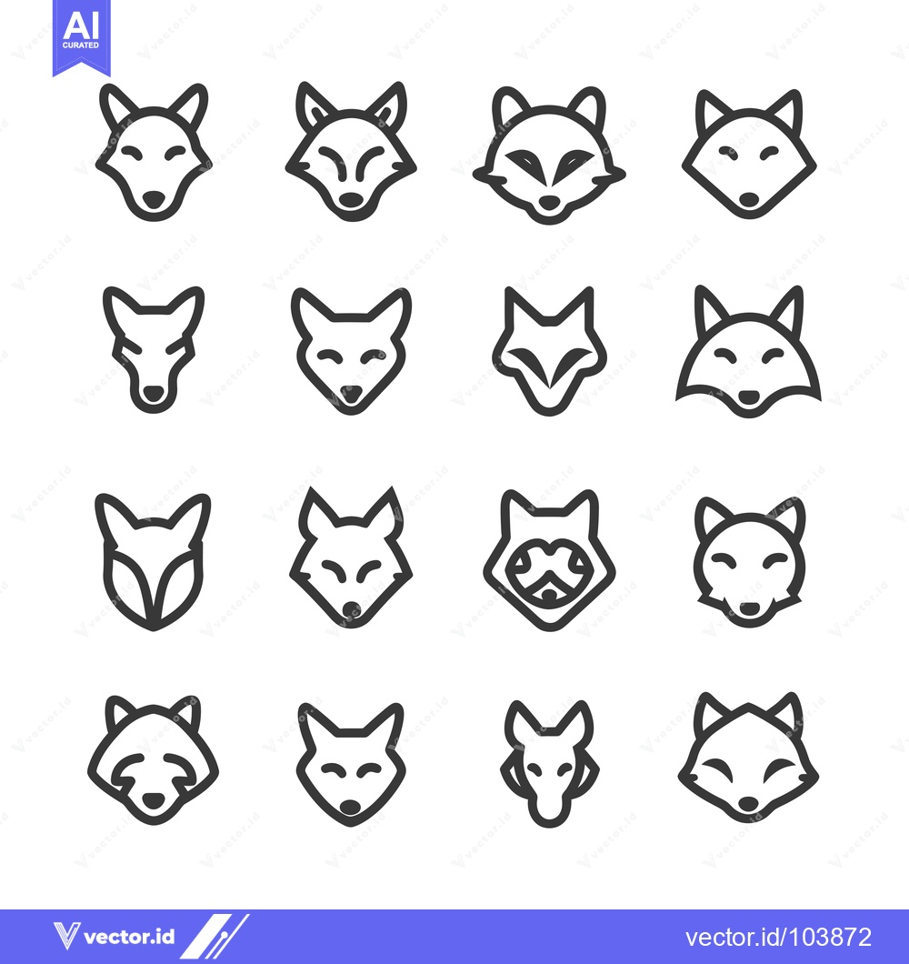 Premium Vector dari Sixteen Line Art Fox Head Icons with Various Facial Expressions